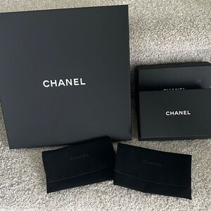 CHANEL Black Gift Boxes for Scarf and Wallets with Black Suede Pouches